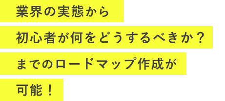 業界の実態から初心者が何をどうするべきか？までのロードマップ作成が可能！