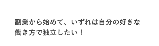 副業から始めて、いずれは自分の好きな
                     働き方で独立したい！